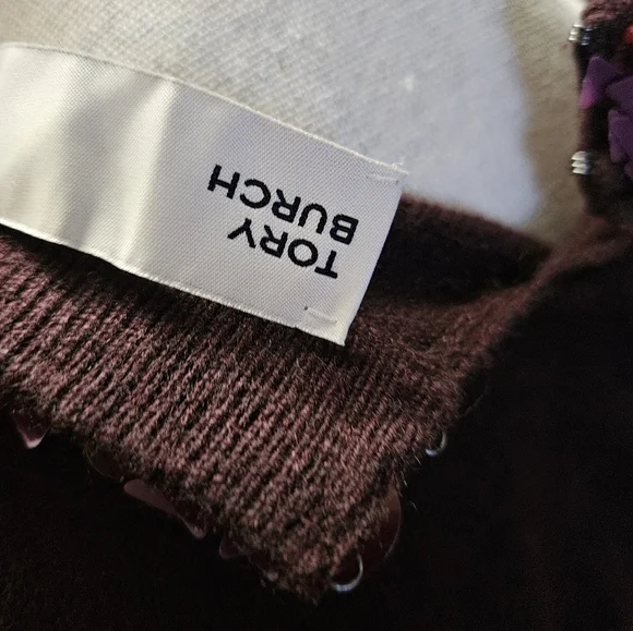 Tory Burch Burgandy Embellished Neckline Sweater - Picture 7 of 8